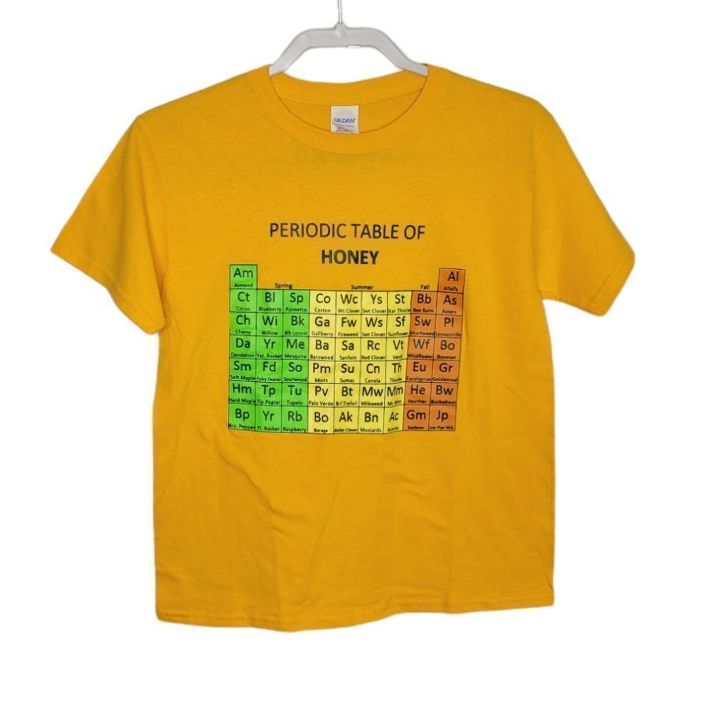 PERIODIC table of honey t-shirt short sleeve yellow tee science STEM M